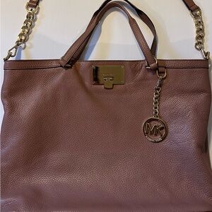 Michael Kors Jet Set Dusty Rose Pebbled Leather Large Pocket Tote Shoulder Bag